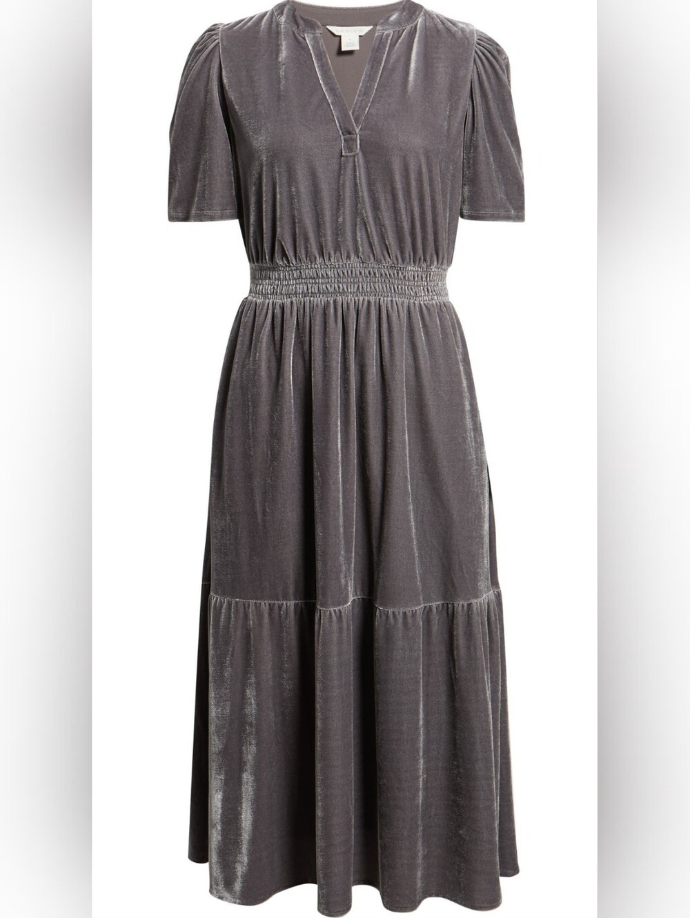 NWT - Caslon Grey Stretch Plush Velour Smocked Waist Fully Lined Midi Dress - M - Picture 5 of 16